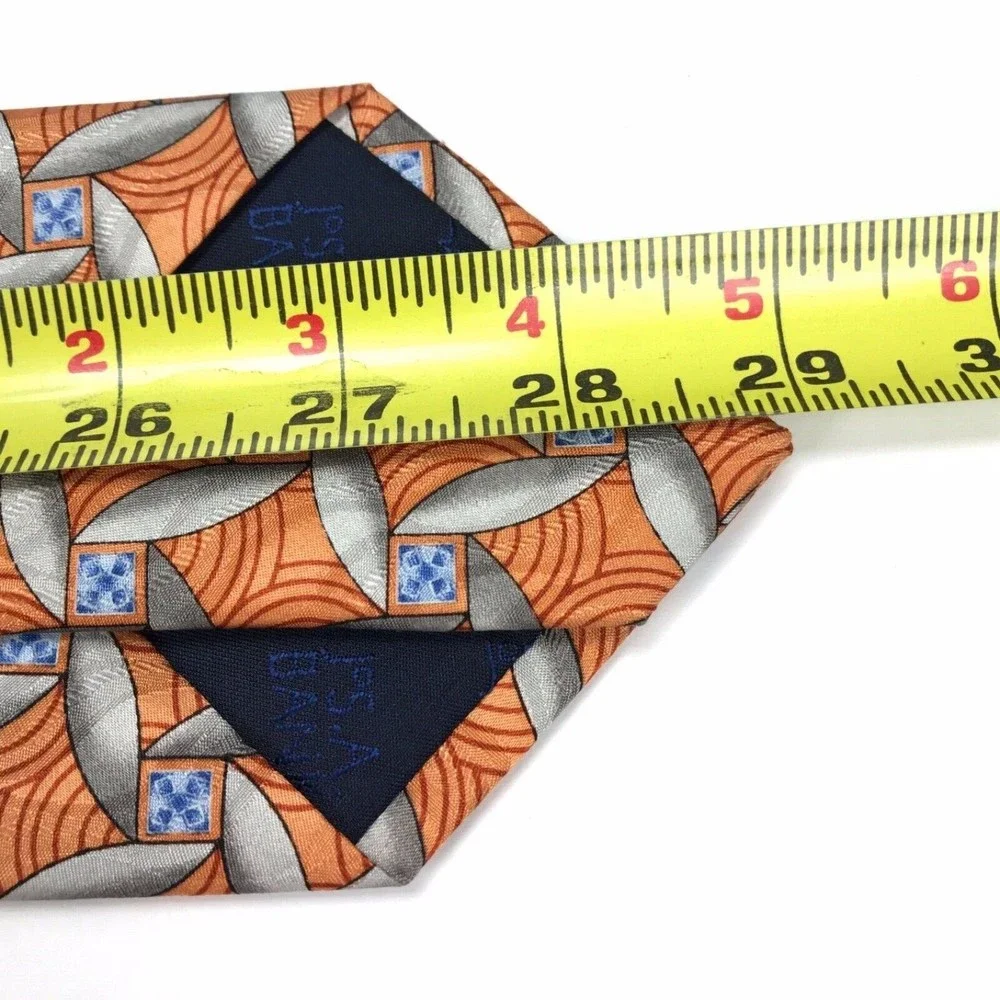 Jos A Bank Tie 100% Silk Geometric Orange Blue Gray Business Men's Necktie 58